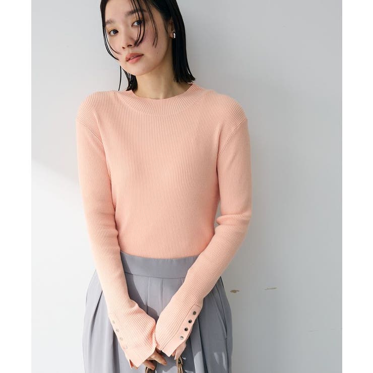 ピンク | 袖口金釦リブニットプルオーバー | Green Parks 