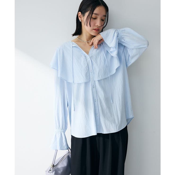 サックスブルー | ラッフルブラウス | Green Parks 