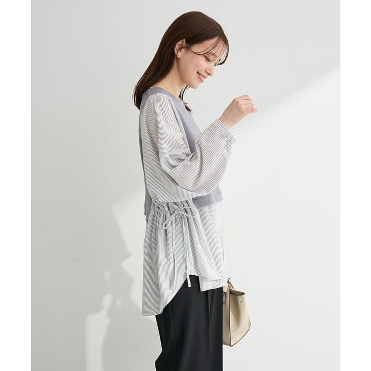 ストライプグレー | 脇リボンドッキングチュニック | Green Parks 
