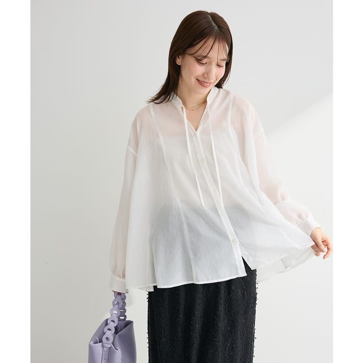 オフホワイト | フレアラインスキッパーブラウス | Green Parks 