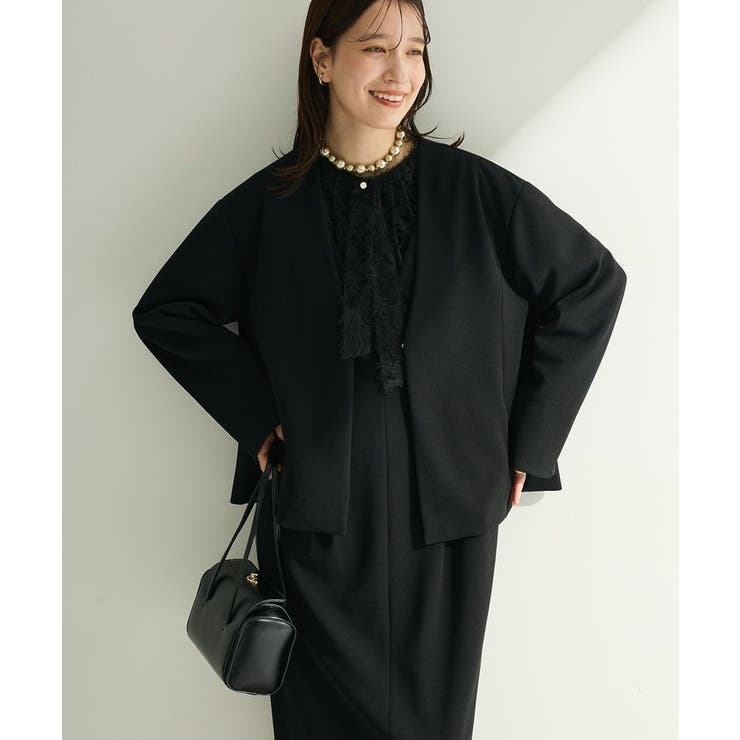 ブラック | O.洗えてストレッチ ノーカラージャケット | Green Parks 