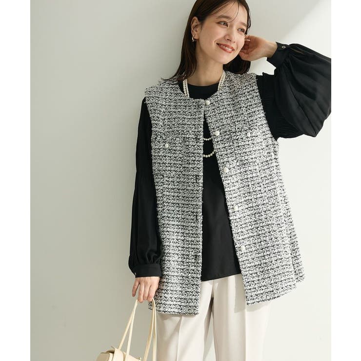 ブラック | O.ツィードペプラムベスト | Green Parks 