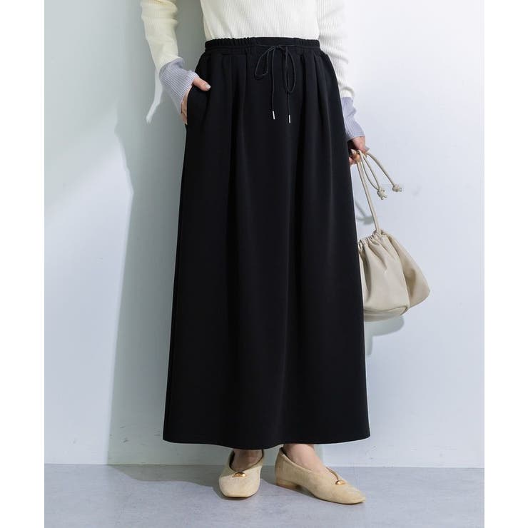 ブラック | 楽ちんリップルIラインスカート | Green Parks 