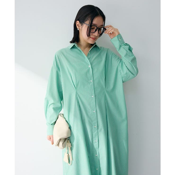 イージーケア抜け衿ウエストタックシャツワンピース | Green Parks  | 詳細画像10 