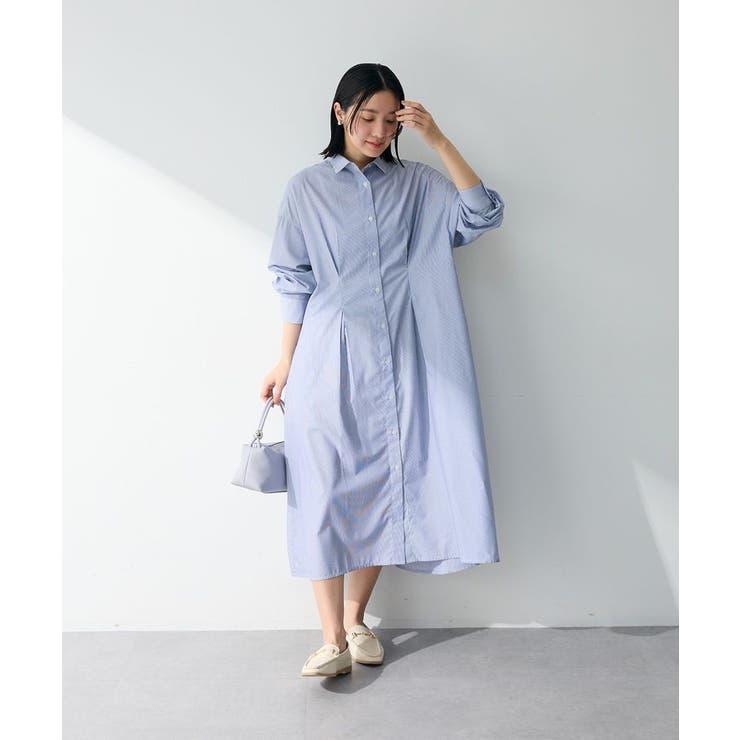 イージーケア抜け衿ウエストタックシャツワンピース | Green Parks  | 詳細画像14 