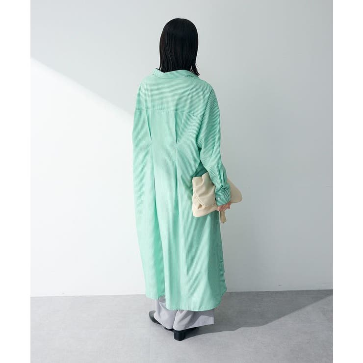 イージーケア抜け衿ウエストタックシャツワンピース | Green Parks  | 詳細画像9 