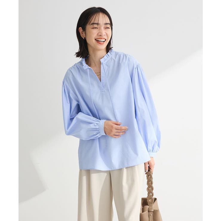 ストライプ | 2wayフリルハイネックブラウス | Green Parks 