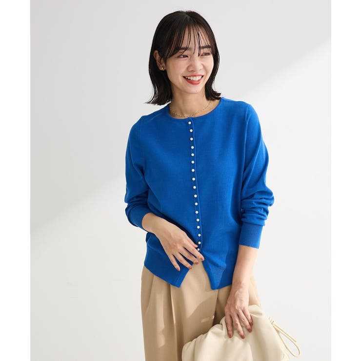 ブルー | パール調ボタン付き2WAYニットプルオーバー | Green Parks 