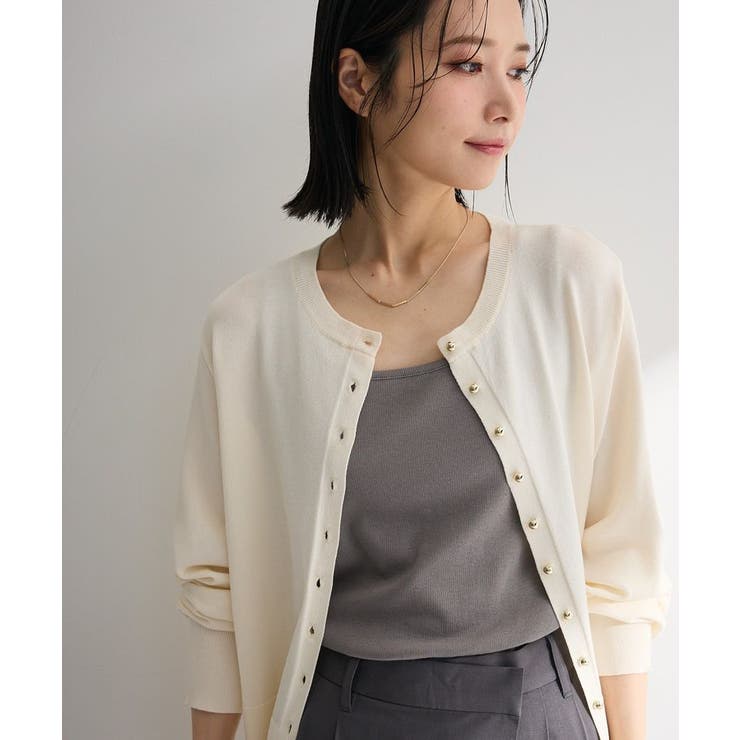 ホワイト | 金釦コンパクトニットカーディガン | Green Parks 