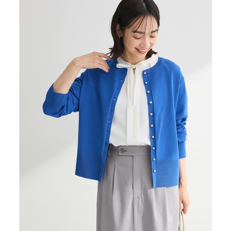 ブルー | 金釦コンパクトニットカーディガン | Green Parks 