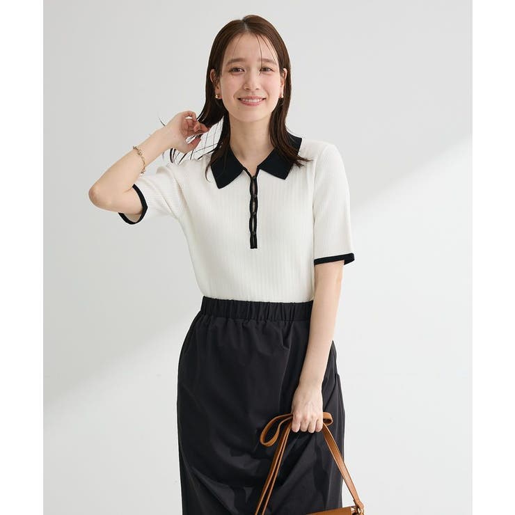 オフホワイト | 配色ニットポロ | Green Parks 