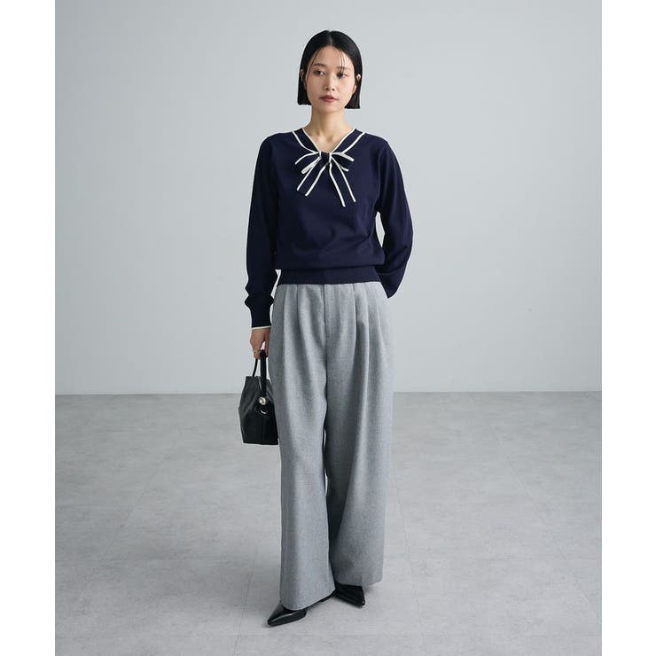 配色トリミングボウタイニットプルオーバー | Green Parks  | 詳細画像2 