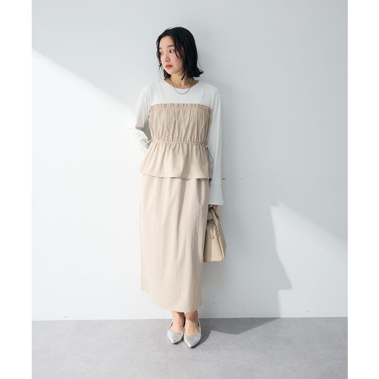 ライトベージュ | ペプラムドッキングワンピース | Green Parks 