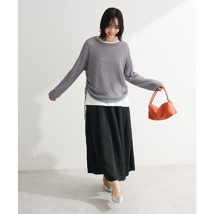 サイドシャーリング透かし編みニットプルオーバー | Green Parks  | 詳細画像2 