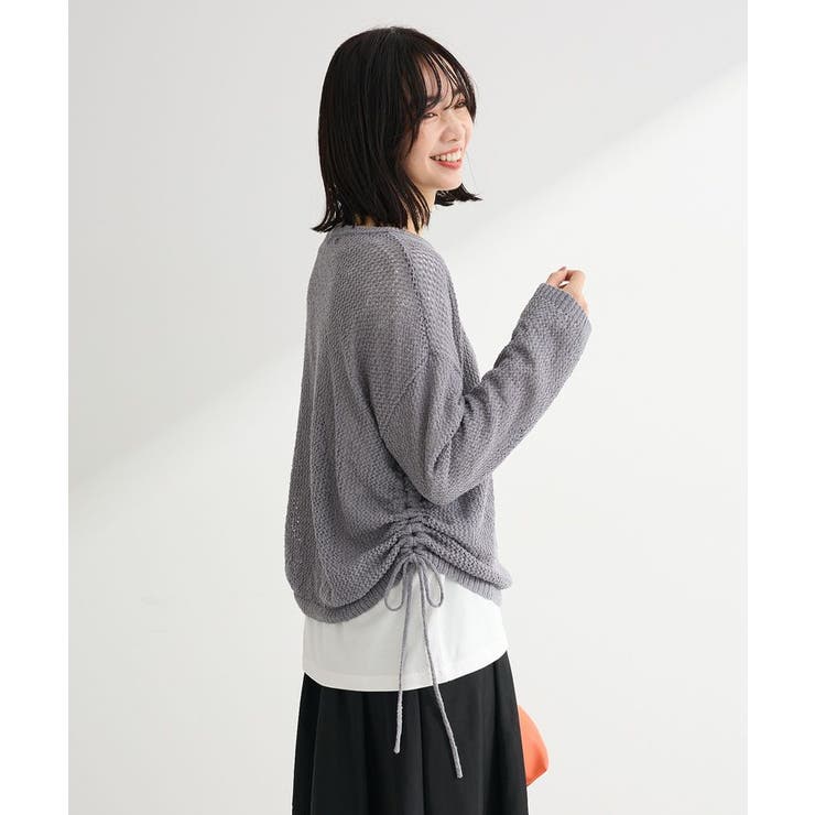 サイドシャーリング透かし編みニットプルオーバー | Green Parks  | 詳細画像6 