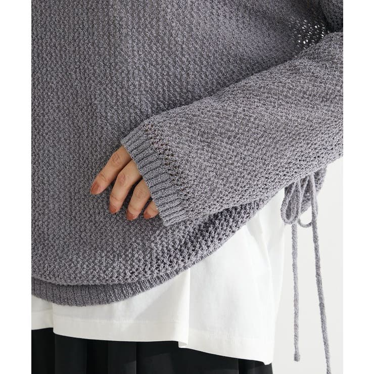 サイドシャーリング透かし編みニットプルオーバー | Green Parks  | 詳細画像9 