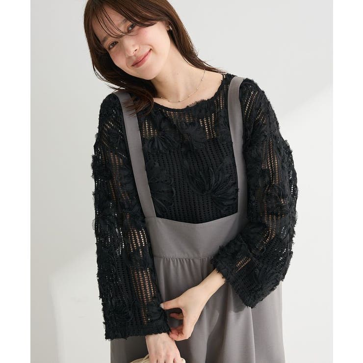 ブラック | レース刺繍プルオーバー | Green Parks 