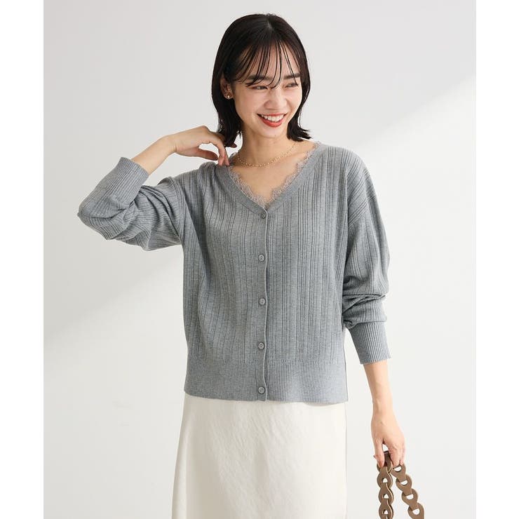 レースドッキングニットカーディガン | Green Parks  | 詳細画像1 