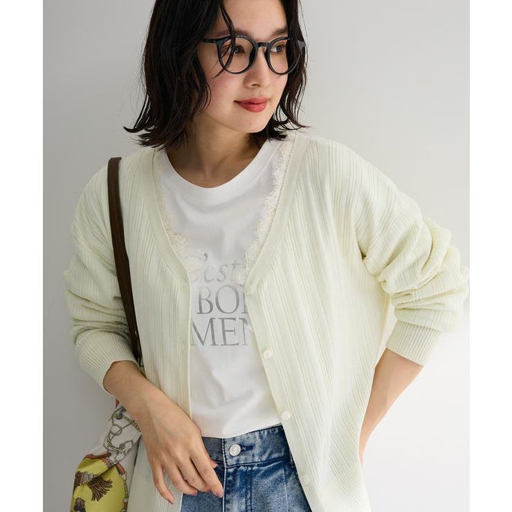 エクリュ | レースドッキングニットカーディガン | Green Parks 