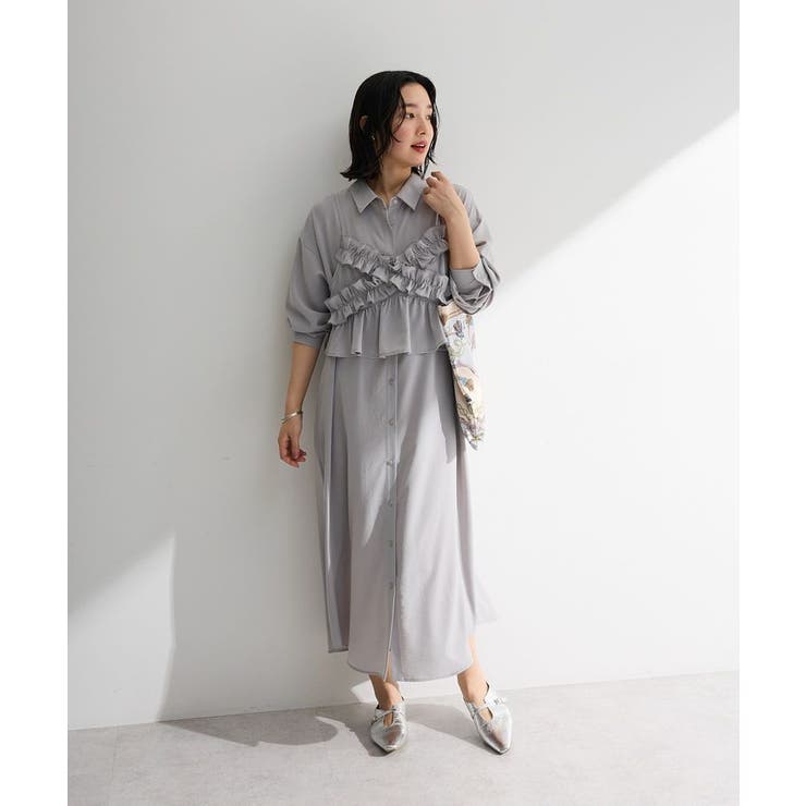 グレー | SET2点フリルビスチェ＋シャツワンピース | Green Parks 