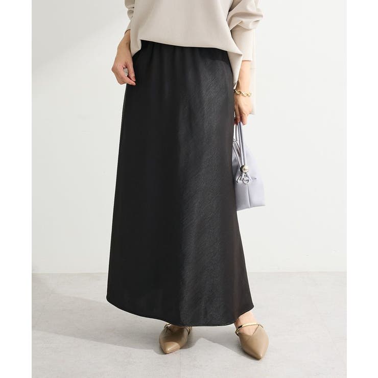 ブラック | 光沢サテンナロースカート | Green Parks 