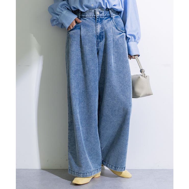 ライトインディゴ | デニムタックワイドパンツ | Green Parks 