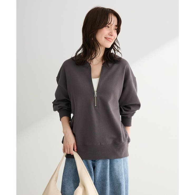 チャコールグレー | ハーフZip裏毛プルオーバー | Green Parks 