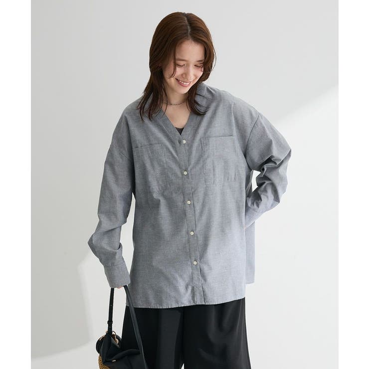 綿麻混Vネックオーバーサイズシャツ | Green Parks  | 詳細画像12 