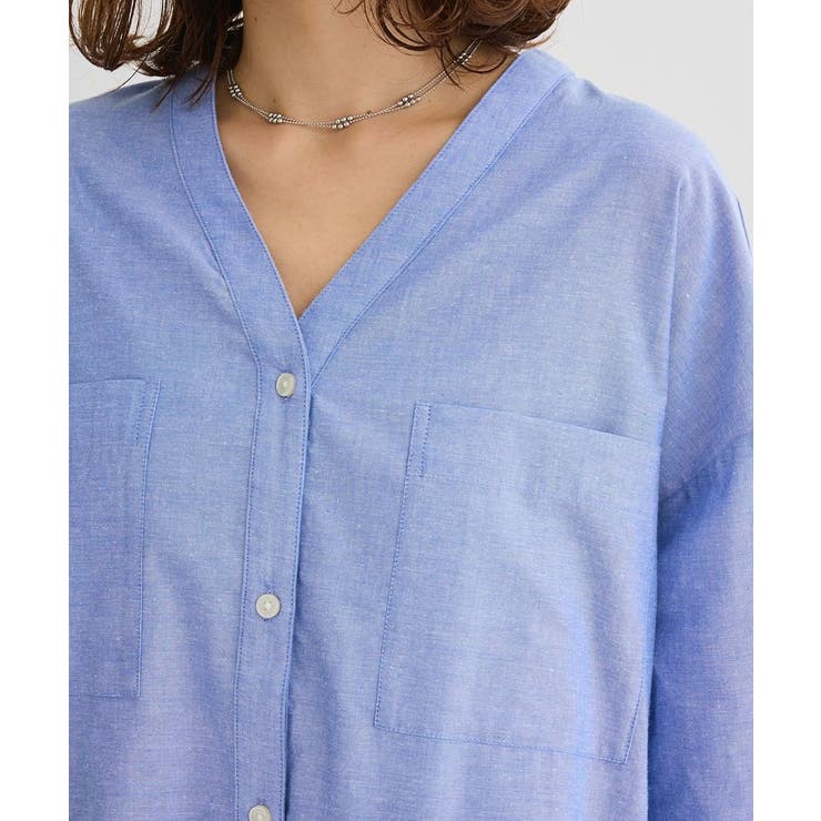 綿麻混Vネックオーバーサイズシャツ | Green Parks  | 詳細画像21 
