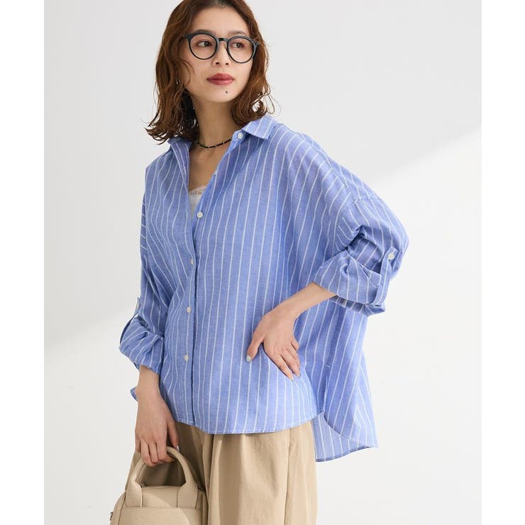 サックスブルー | 綿麻混シャツ | Green Parks 