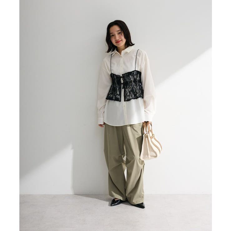 表面感サテンタックパンツ | Green Parks  | 詳細画像4 