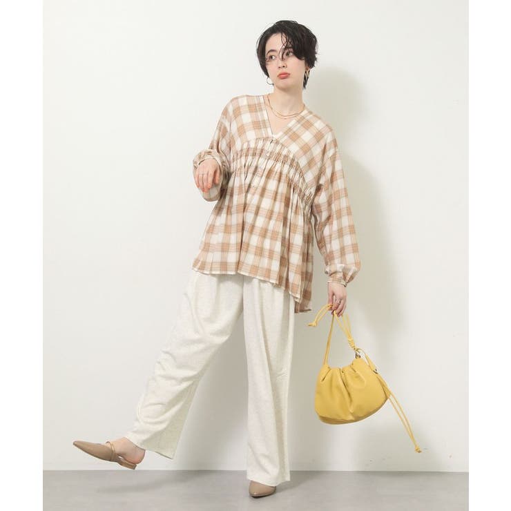 【しゃれシャツ】イージーケアVネックチェックブラウス | Green Parks  | 詳細画像2 