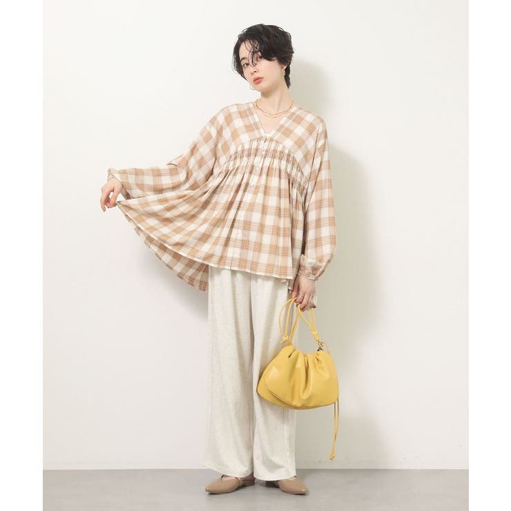 【しゃれシャツ】イージーケアVネックチェックブラウス | Green Parks  | 詳細画像3 