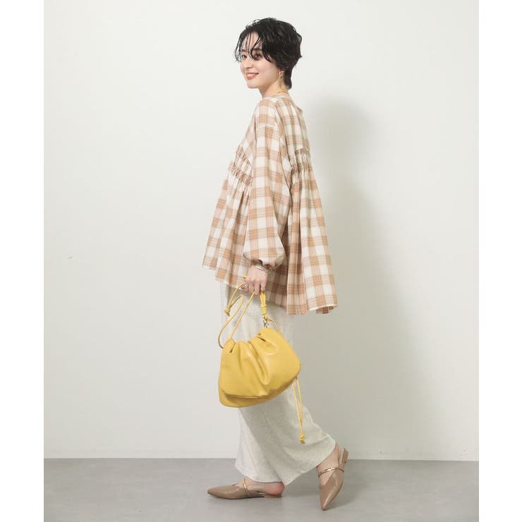 【しゃれシャツ】イージーケアVネックチェックブラウス | Green Parks  | 詳細画像4 