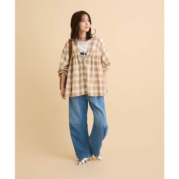 【しゃれシャツ】イージーケアVネックチェックブラウス | Green Parks  | 詳細画像10 