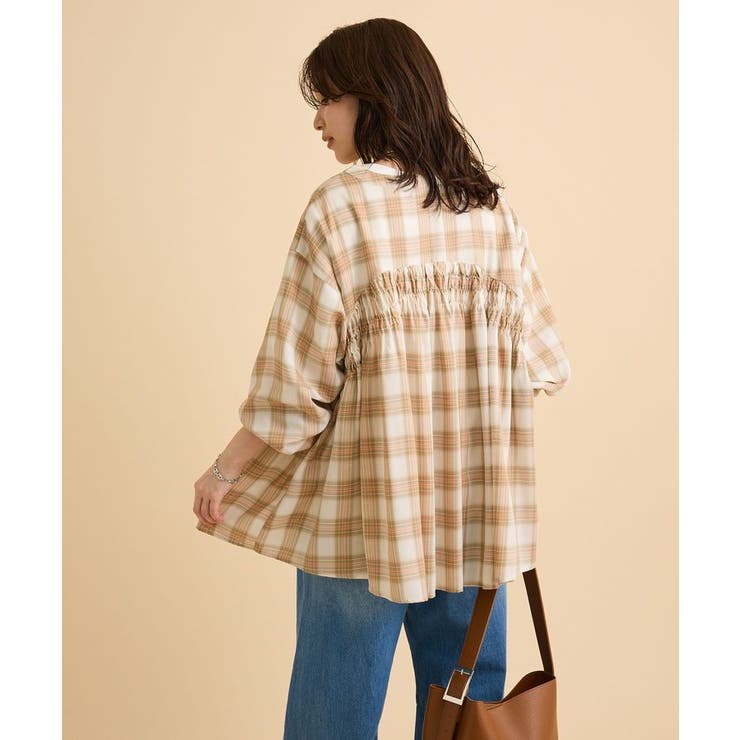 【しゃれシャツ】イージーケアVネックチェックブラウス | Green Parks  | 詳細画像15 