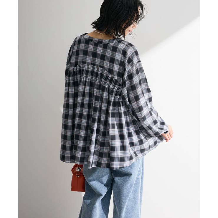 【しゃれシャツ】イージーケアVネックチェックブラウス | Green Parks  | 詳細画像22 