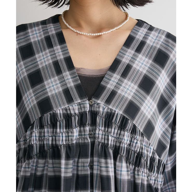 【しゃれシャツ】イージーケアVネックチェックブラウス | Green Parks  | 詳細画像23 
