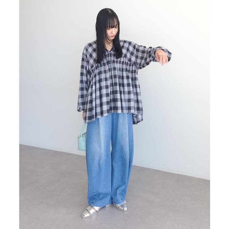 【しゃれシャツ】イージーケアVネックチェックブラウス | Green Parks  | 詳細画像26 