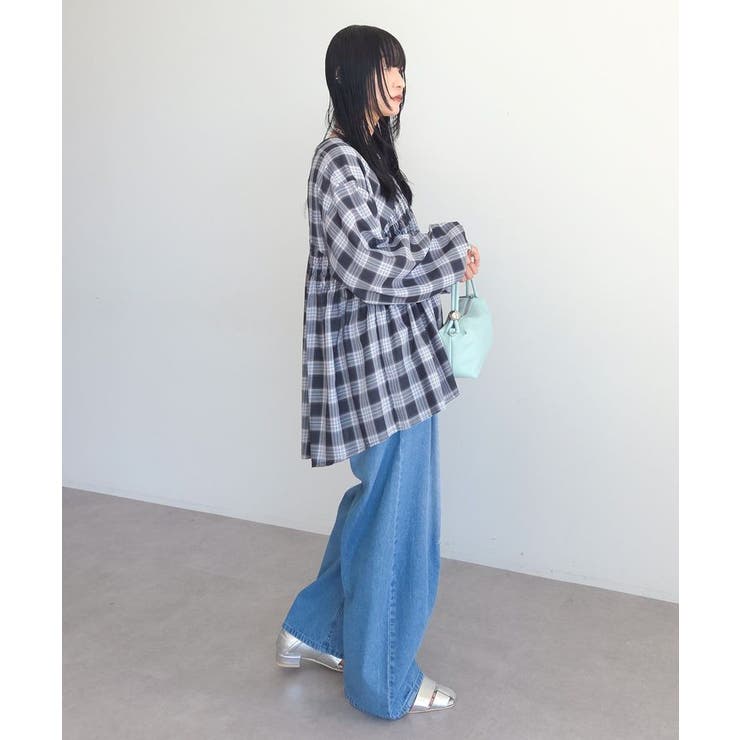 【しゃれシャツ】イージーケアVネックチェックブラウス | Green Parks  | 詳細画像27 