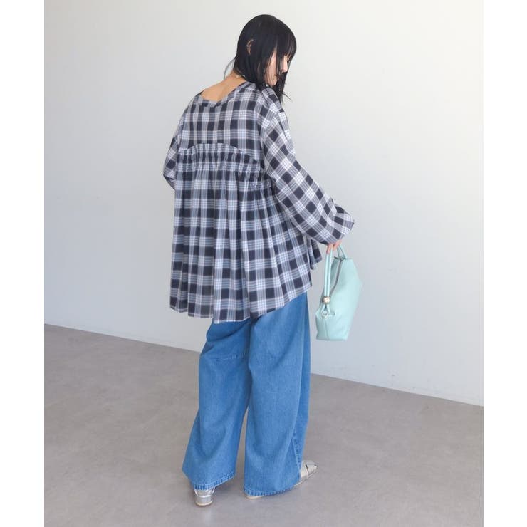 【しゃれシャツ】イージーケアVネックチェックブラウス | Green Parks  | 詳細画像28 