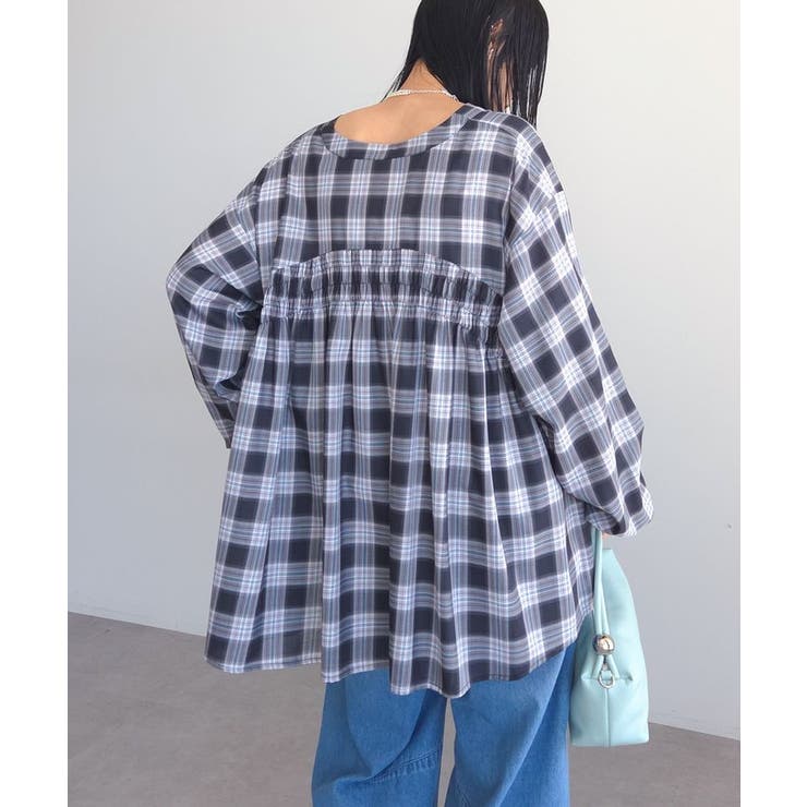 【しゃれシャツ】イージーケアVネックチェックブラウス | Green Parks  | 詳細画像30 