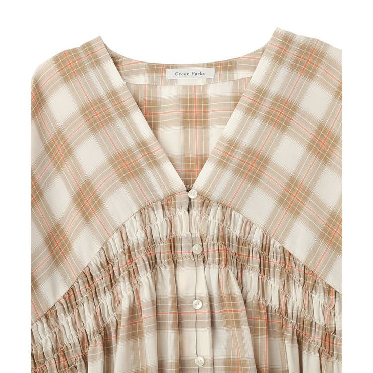 【しゃれシャツ】イージーケアVネックチェックブラウス | Green Parks  | 詳細画像32 