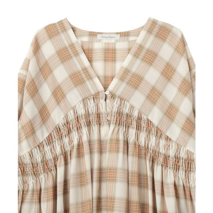 【しゃれシャツ】イージーケアVネックチェックブラウス | Green Parks  | 詳細画像35 