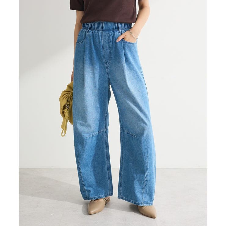 ライトインディゴ | ウエストタックコクーンデニムパンツ | Green Parks 