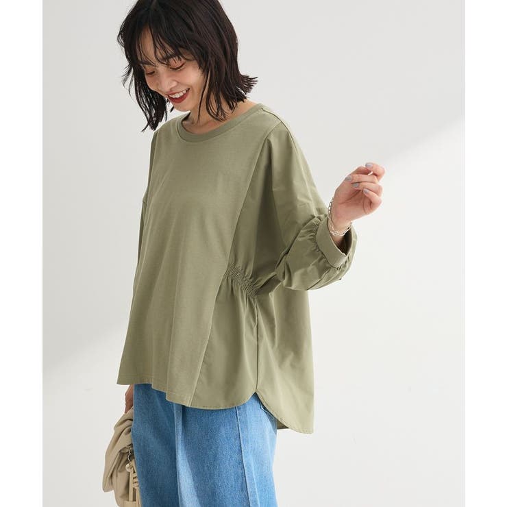 カーキ | 7分袖サイドシャーリングドッキングプルオーバー | Green Parks 