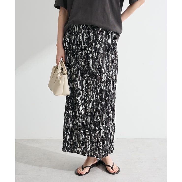 ブラック | 柄プリーツスカート | Green Parks 