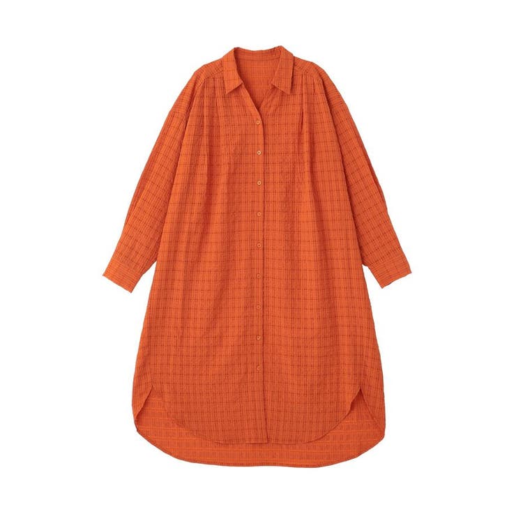 オレンジ | シアーチェックシャツワンピース | Green Parks 