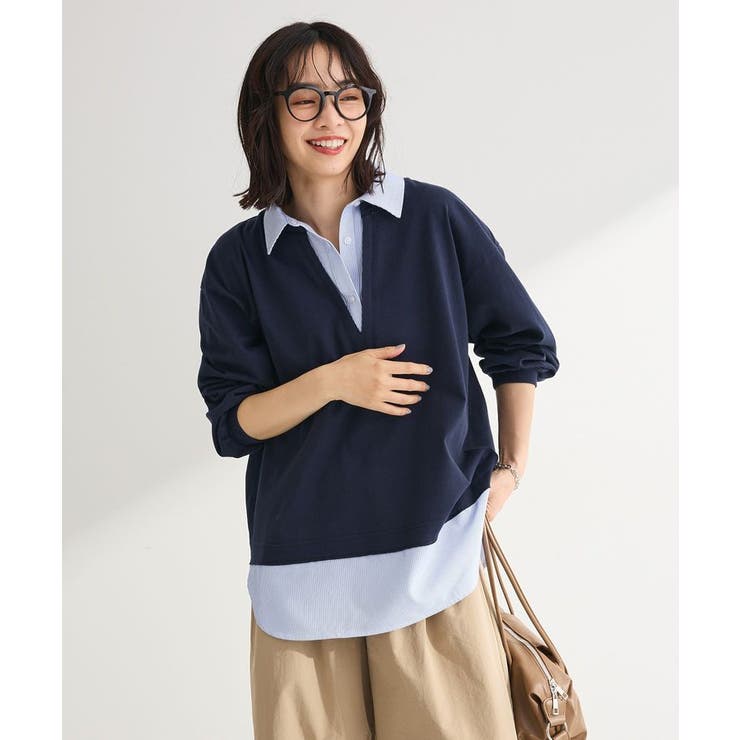 ネイビー | 衿レイヤードッキングチュニック | Green Parks 
