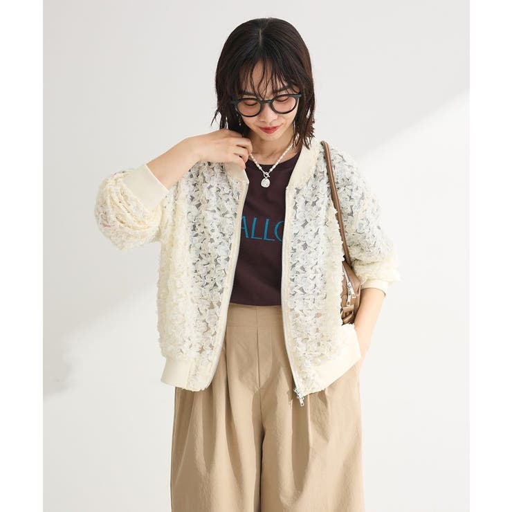 エクリュ | フラワー柄チュールブルゾン | Green Parks 